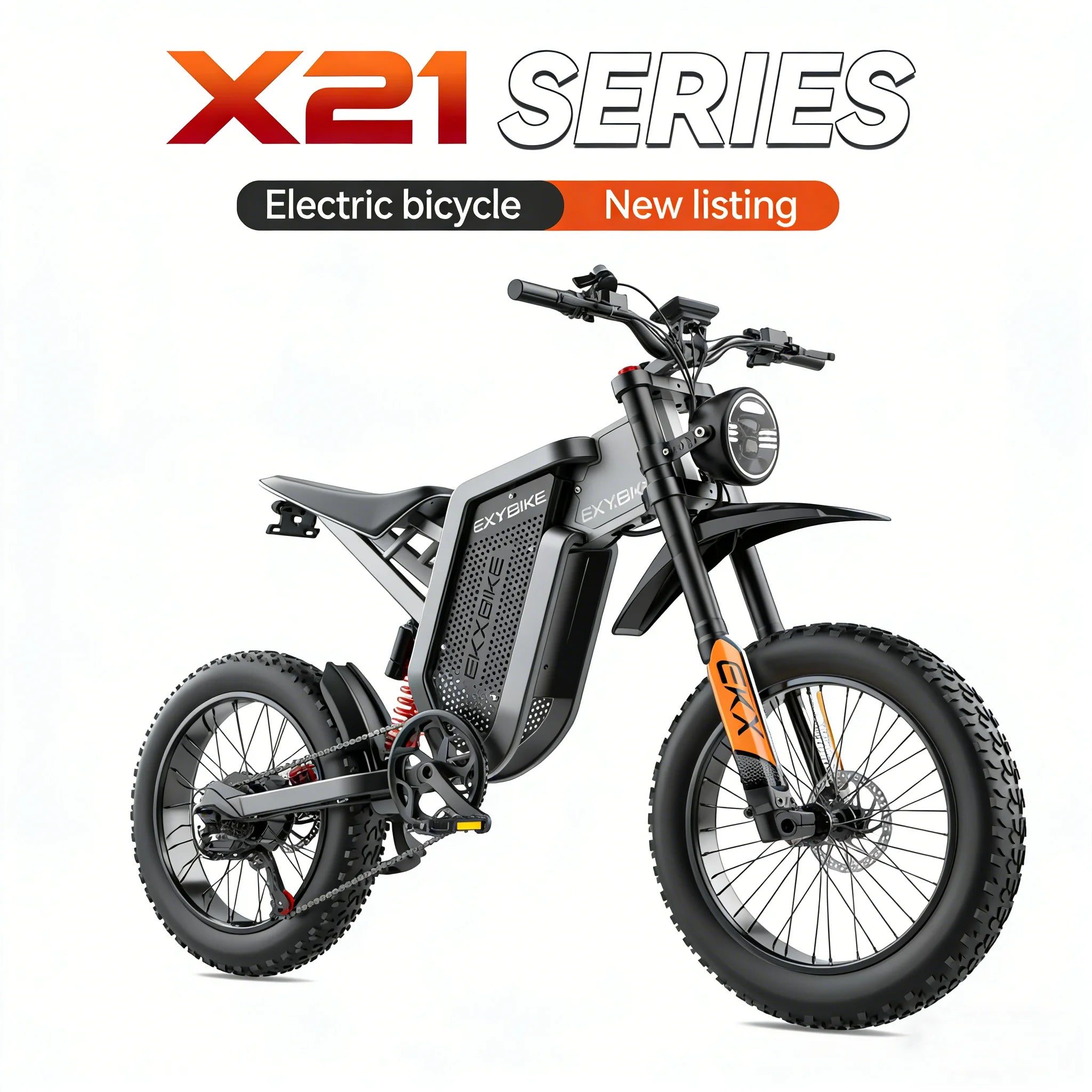EKXBike X21 Readygo Adult E-bike 2000W Powerful Motor 48V35AH Battery 55km/h Speed 20'x4.0 Tires Ideal for Snow Mountain Terrain
